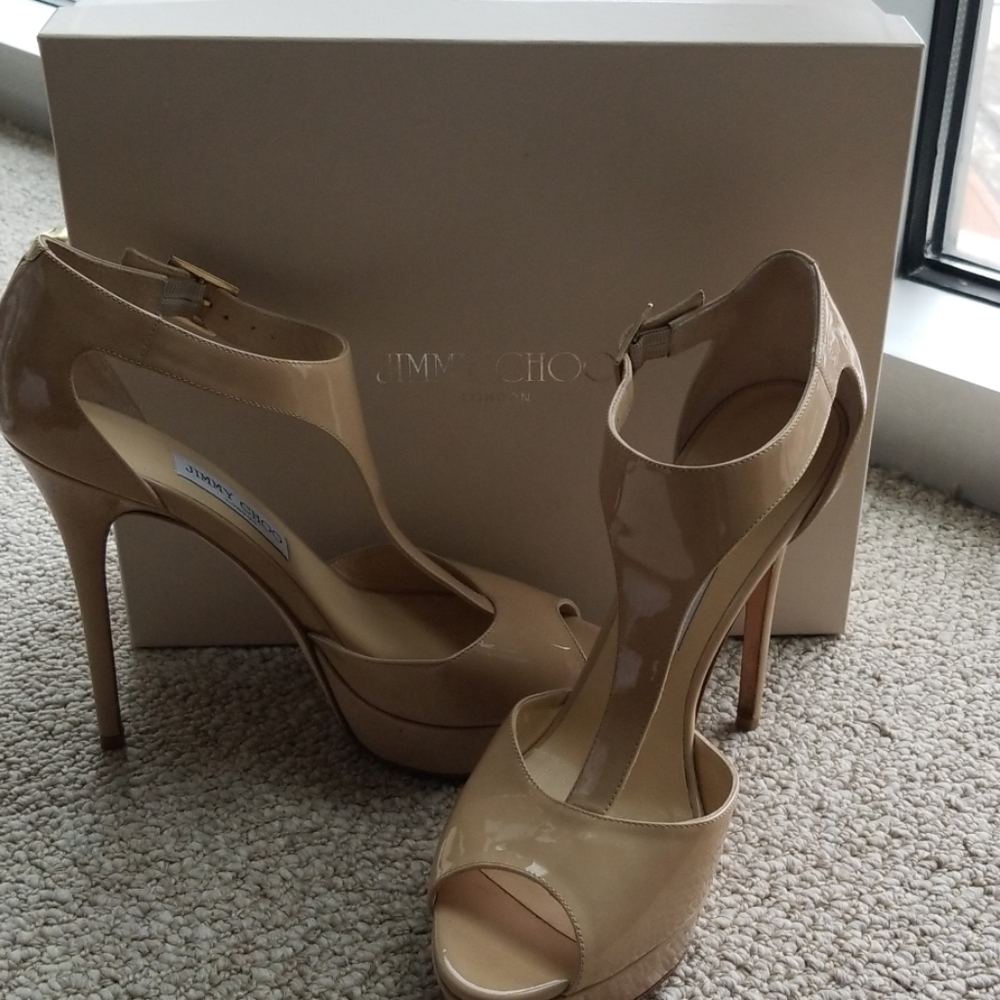 Jimmy Choo Totem Nude Patent Platform Heel